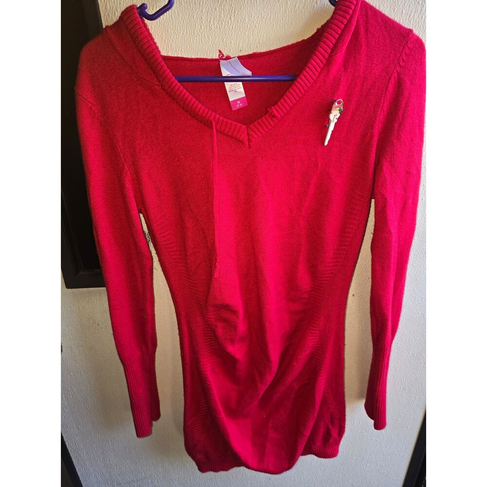 No Boundaries Pullover Sweater Juniors M Red Solid V-Neck Long Sleeve Knit